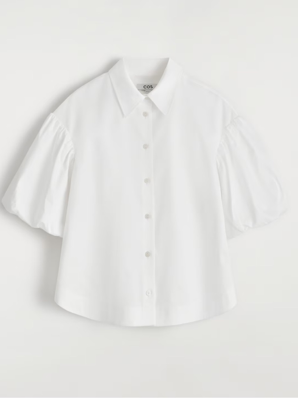 COS White Button-Down Shirt with Subtle Puff Sleeves